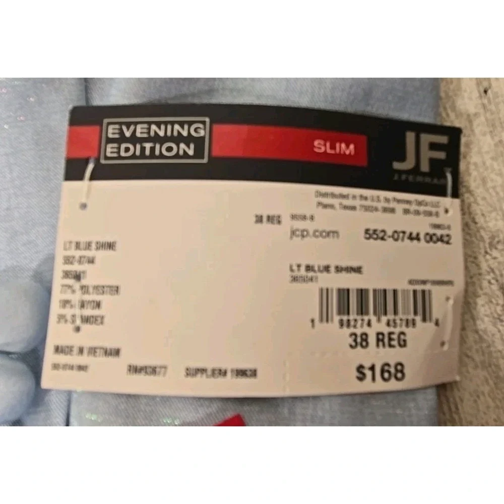 J Ferrar Suit Jacket 38 Regular Slim Fit Blue Wrinkle Recovery Stretch Shimmer